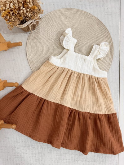 Vestido tricolor Canela/miel/crema 
