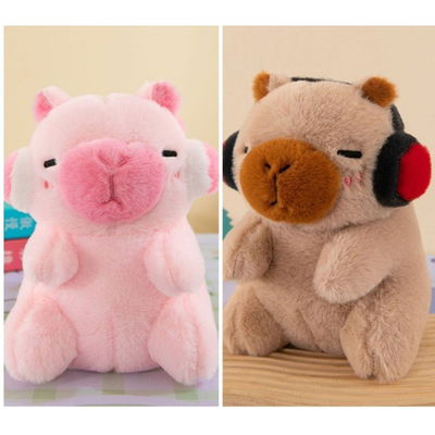 Set/ dúo de peluches capibara con audífonos para compartir 23cm 