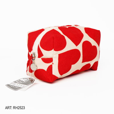 Neceser Natural con Corazones Rojos / Tela 