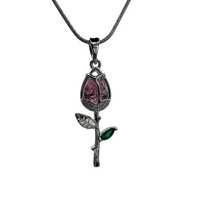 Collar Tulipán rosa plateado