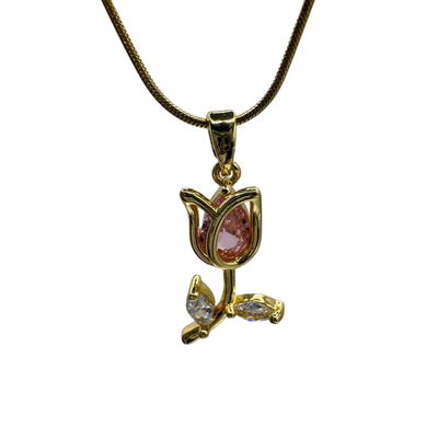 Collar Tulipán rosa dorado II