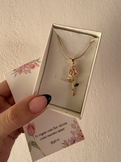 Collar Tulipán rosa dorado 