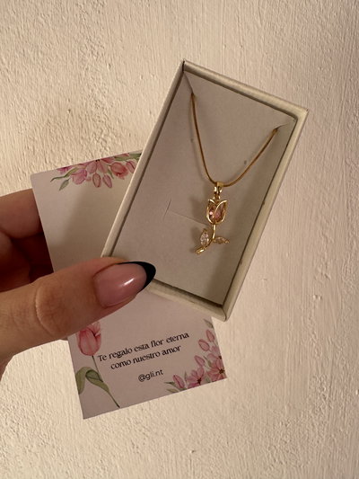 Collar Tulipán rosa dorado II