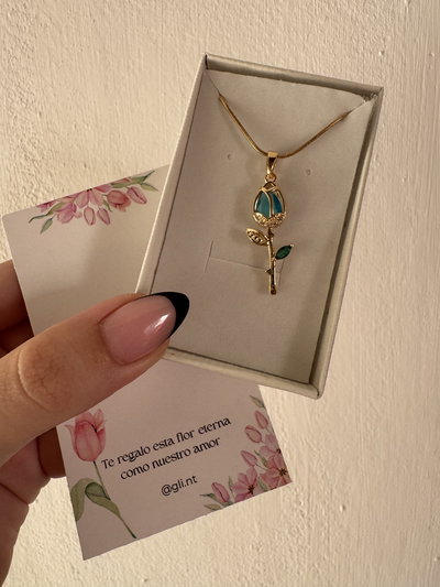 Collar Tulipán celeste dorado 