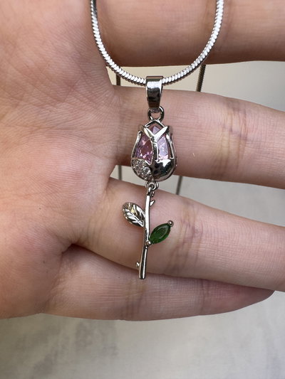 Collar Tulipán rosa plateado