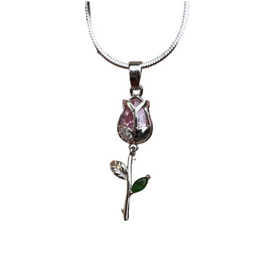 Collar Tulipán rosa plateado