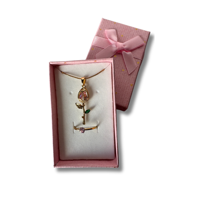 Set: Anillo promesa + Collar Tulipan Rosa Dorado