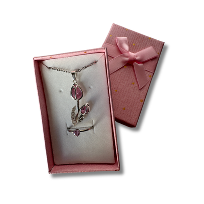 Set: Anillo promesa + Collar Tulipanes rosas