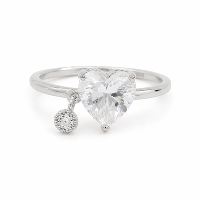 Anillo Corazón Ajustable Plateado con Brillante