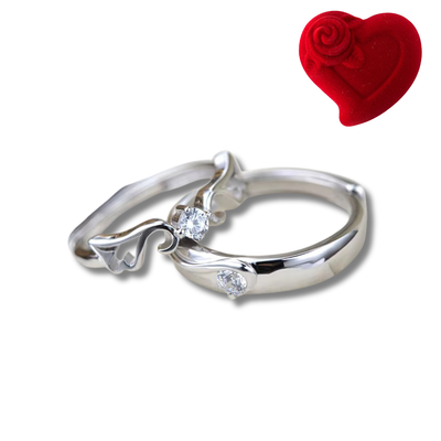 Par de anillos promesas con estuche plateados ajustables