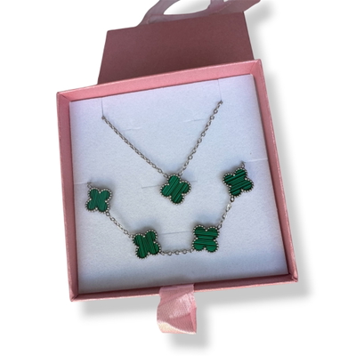 Set: Collar y Pulsera Trébol Verde Estilo Van Cleef