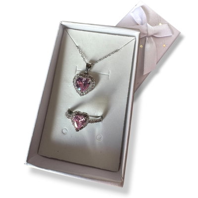 Set: Anillo corazón ajustable + Collar corazón Rosa