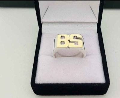 Anillo Doble inicial Plata con Oro 18k