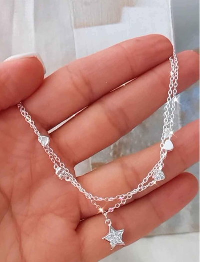 Pulsera Doble Estrellas y Corazón 