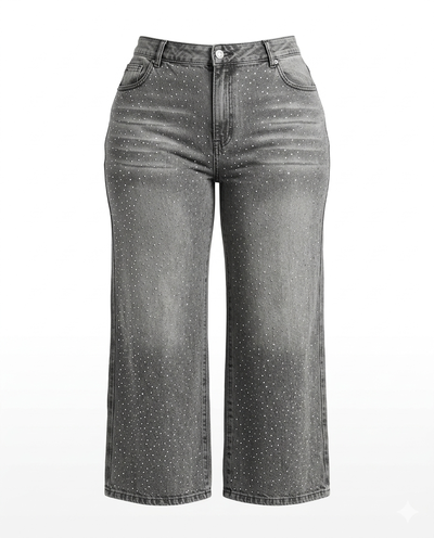 TALLES 52-54 JEAN WIDE LEG GRIS STRASS