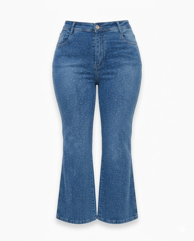 TALLES 48 Y 60 JEAN WIDE STRASS ELASTIZADO AZUL 