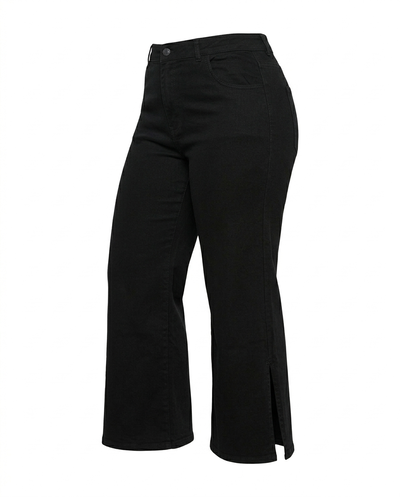 JEAN WIDE LEG NEGRO ABERTURAS ELASTIZADO