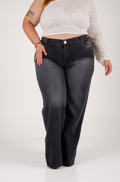 JEAN WIDE NEGRO LOCALIZADO STRASS RIGIDO