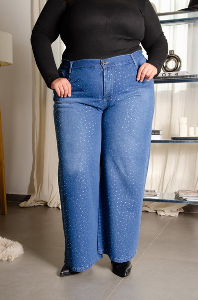 JEAN WIDE AZUL STRASS RÍGIDO 