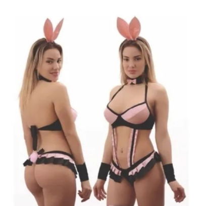DISFRAZ DE CONEJITA ROSA Y NEGRO 