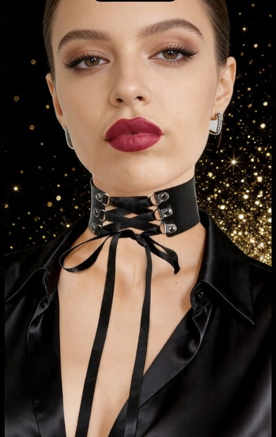 CHOKER ANCHO CRUZADO CON TIRITAS DE RASO 