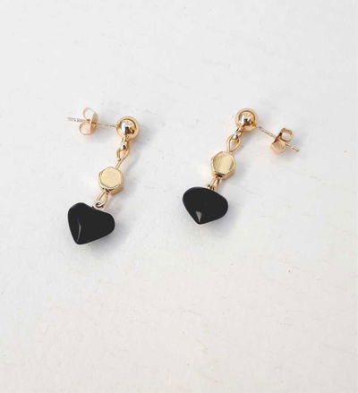 Aros Obsidiana Corazón 18k