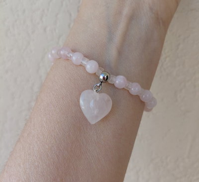 Pulsera Corazón Cuarzo Rosa