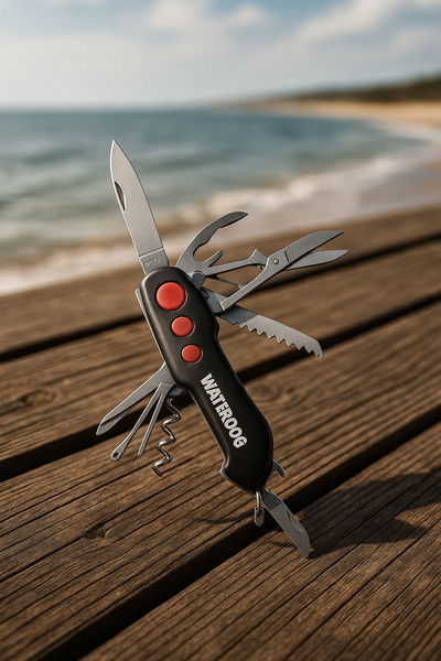 Cortapluma Waterdog 12 Funciones Cuchillo Llavero Camping Color Negro