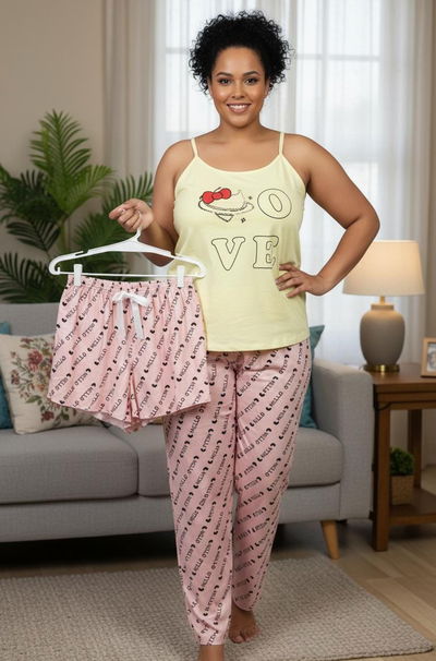 Art.1535 Pijama especial 3 piezas remera+short+pantalon largo