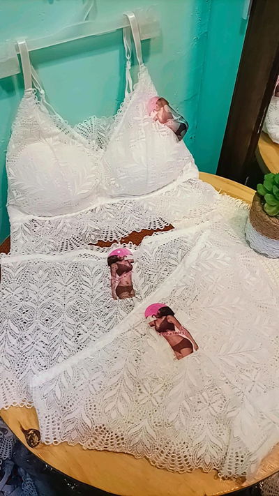 Art 618 Conjunto bralette 3 piezas culotte y vedetina de encaje