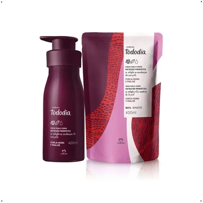 Kit de crema cereza negra y praline: Refil + envase regular
