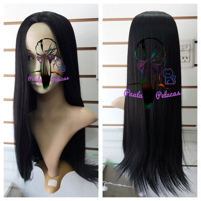 Peluca negra fibra premium 