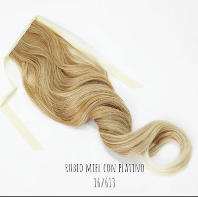 Postizo cola con cinta rubio miel degrade rubio platino