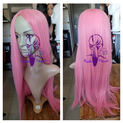 Peluca rosa sin flequillo línea premium 