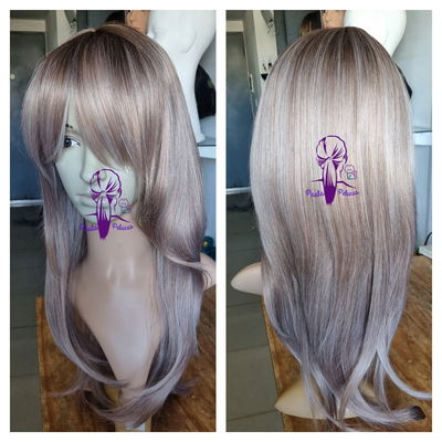 Peluca castaño degrade rubio ceniza línea premium 