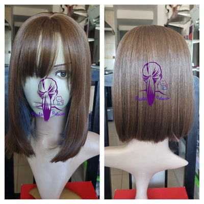 Peluca carre bicolor castaño claro con celeste