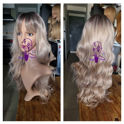 Peluca castaño oscuro degrade rubio ceniza