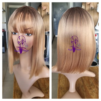 Peluca castaña degrade rubio miel corte al hombro