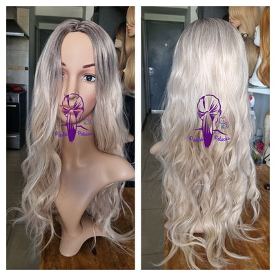 Peluca castaño degrade rubio ceniza sin flequillo 