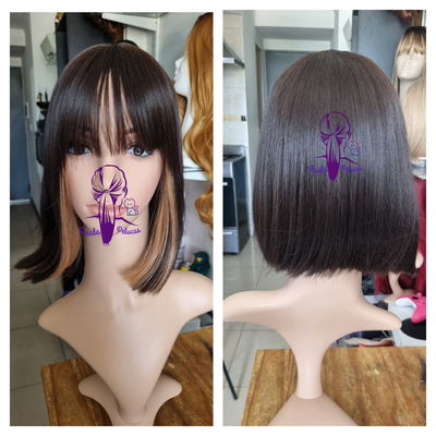 Peluca carre bicolor castaño oscuro y rubio miel línea premium