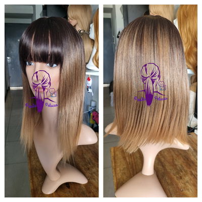 Peluca castaño oscuro degrade rubio miel