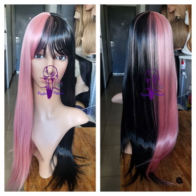 Peluca bicolor negro y rosa
