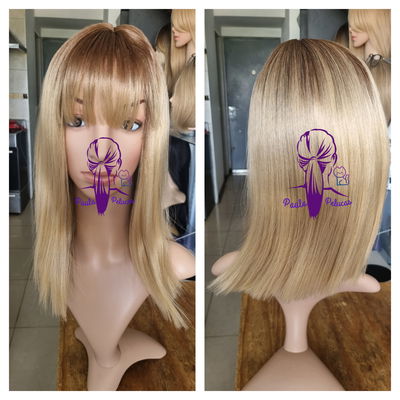 Peluca castaña degrade rubio corte medio 