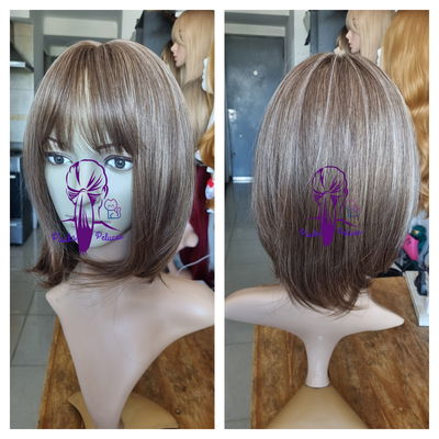 Peluca carre castaña con iluminación fibra premium 