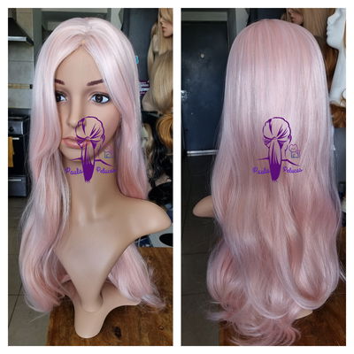 Peluca rosa pastel con cuero cabelludo 