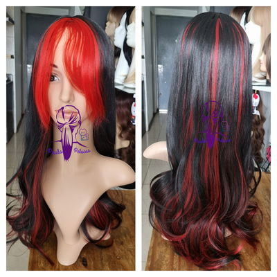 Peluca bicolor negro y rojo 