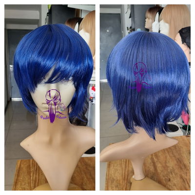 Peluca corta desmechada azul oscuro 