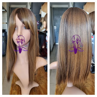 Peluca castaño con reflejos castaño claro línea premium 