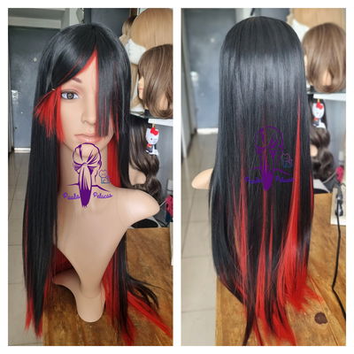 Peluca bicolor roja y negra creación propia