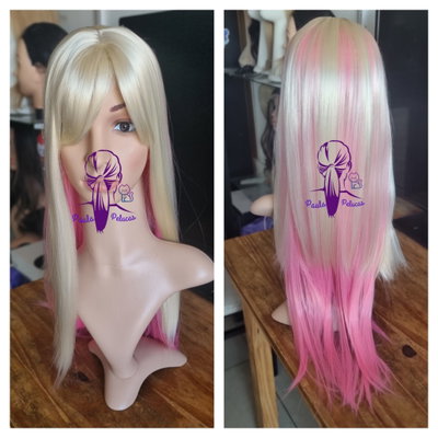 Peluca rubia con rosa 